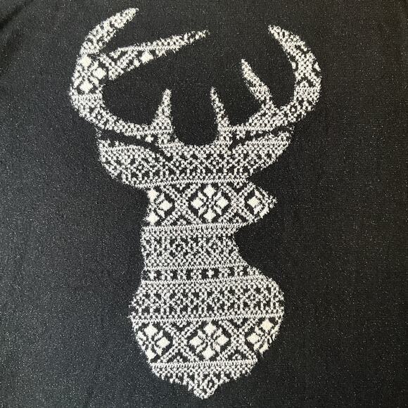 Style & Co. Women Sweatshirt M Black Geometric Deer Head Metallic Graphic Print - Picture 6 of 8